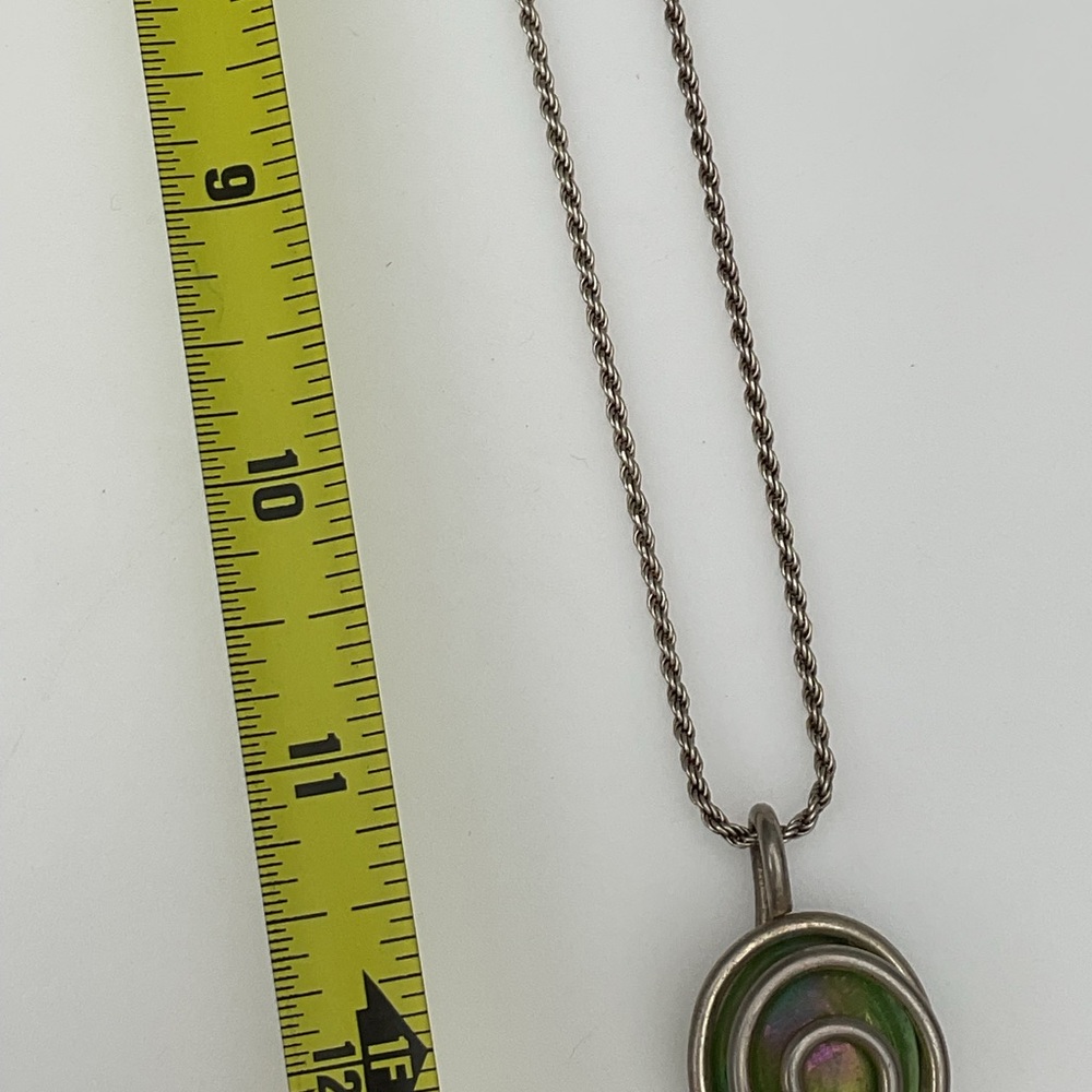 Italian Sterling Silver 925 Green Glass Spiral Pendant Necklace  Made in Italy - Picture 6 of 8